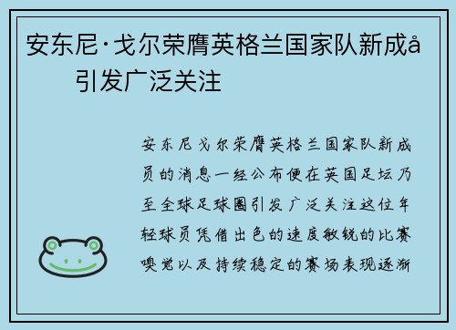 安东尼·戈尔荣膺英格兰国家队新成员引发广泛关注 安东尼·戈尔荣膺英格兰国家队新成员引发广泛关注